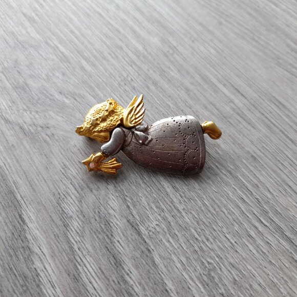 Vintage Angel Brooch Danecraft Shooting Star Girl Silver and Gold Tone - Picture 10 of 13